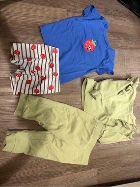 Blue Strawberry Tee w/ Shorts & Green Long Sleeve Set- 12 month